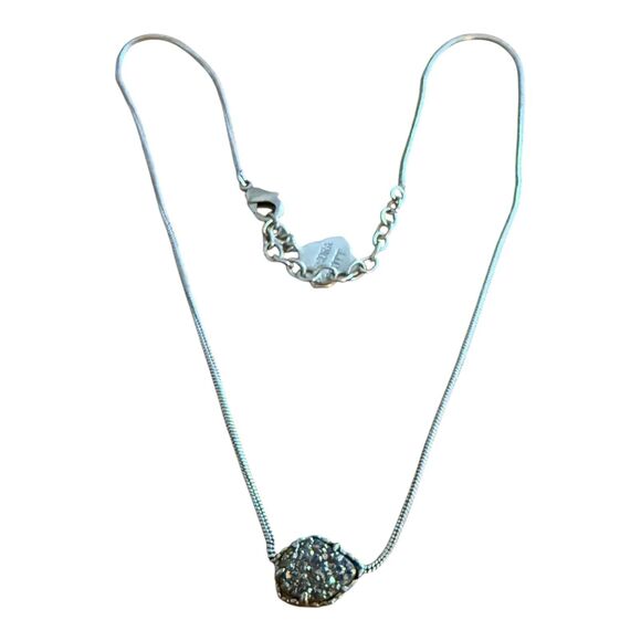 Kendra Scott Mara Tess Silver Plated Druzy Necklace Gray Drusy Stone Snake Chain - Picture 2 of 8